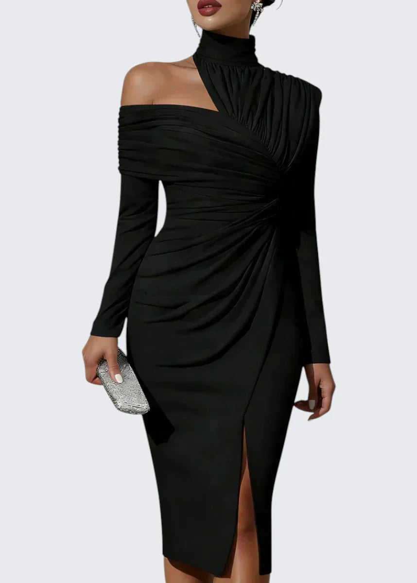 Olivia | Asymmetric Draped One Shoulder Midi Dress