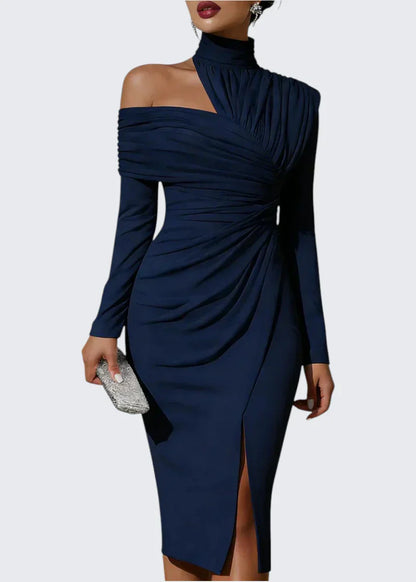 Olivia | Asymmetric Draped One Shoulder Midi Dress