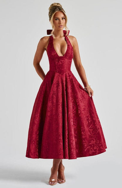 Carmela | Backless Halter Neck Midi Dress