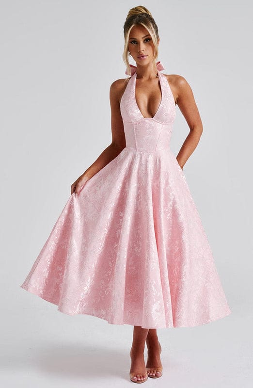 Carmela | Backless Halter Neck Midi Dress