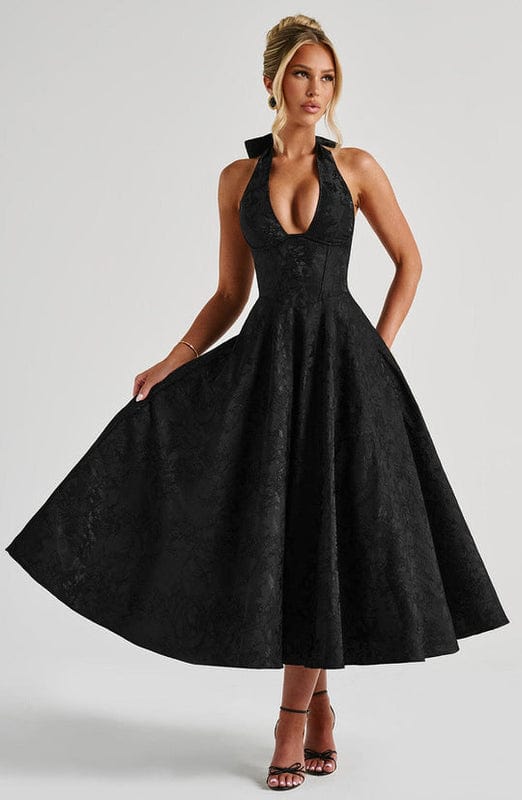 Carmela | Backless Halter Neck Midi Dress