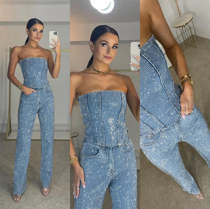 Stella | Strapless Corset Glitter Party Jumpsuit