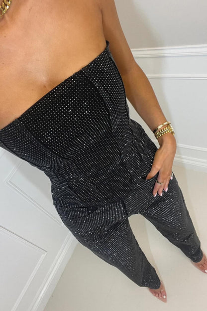 Stella | Strapless Corset Glitter Party Jumpsuit